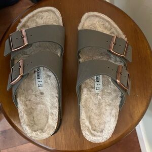 Birkenstock Gray Sandals with Faux Fur Lining